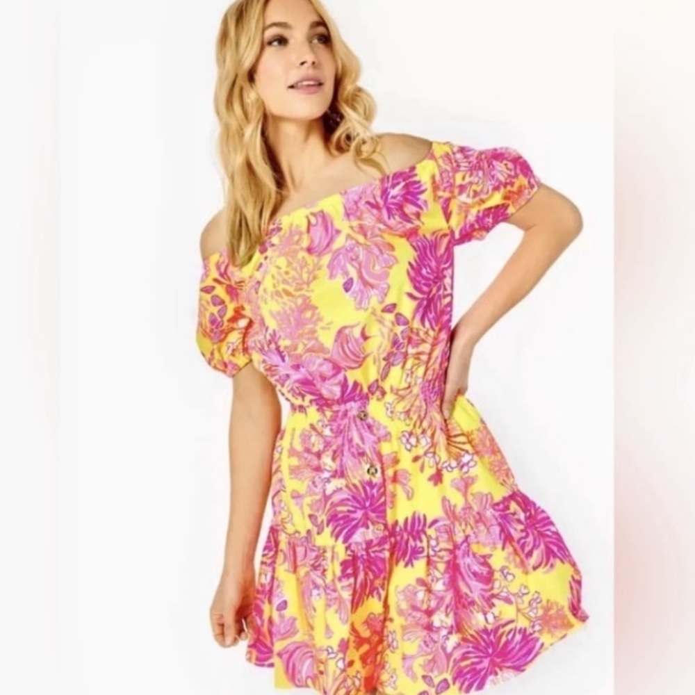 Lilly Pulitzer Jesiba Romper in Calla Yellow/Floral Coral NWT S